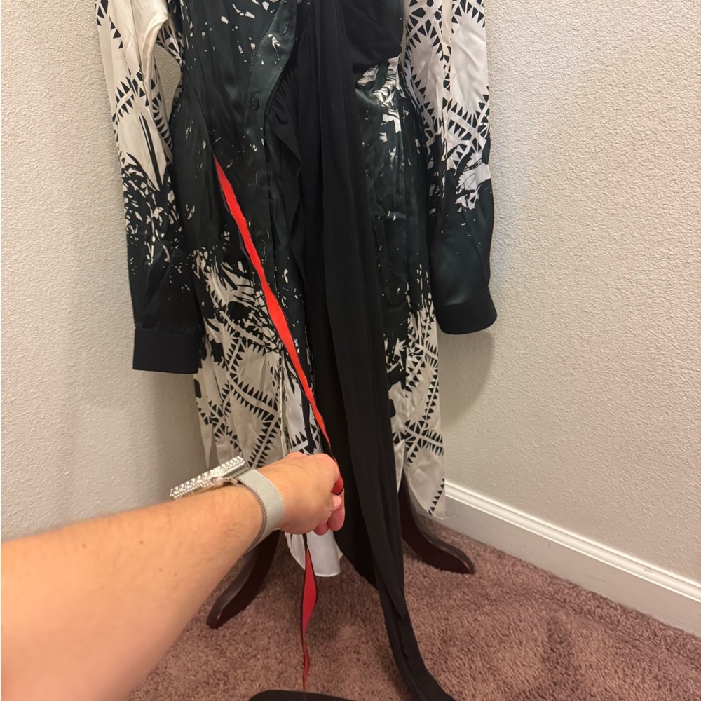 Preen by Thornton Bregazzi Red Black Art Deco Silk Wrap Dress 8 M $1700+ - Picture 7 of 16